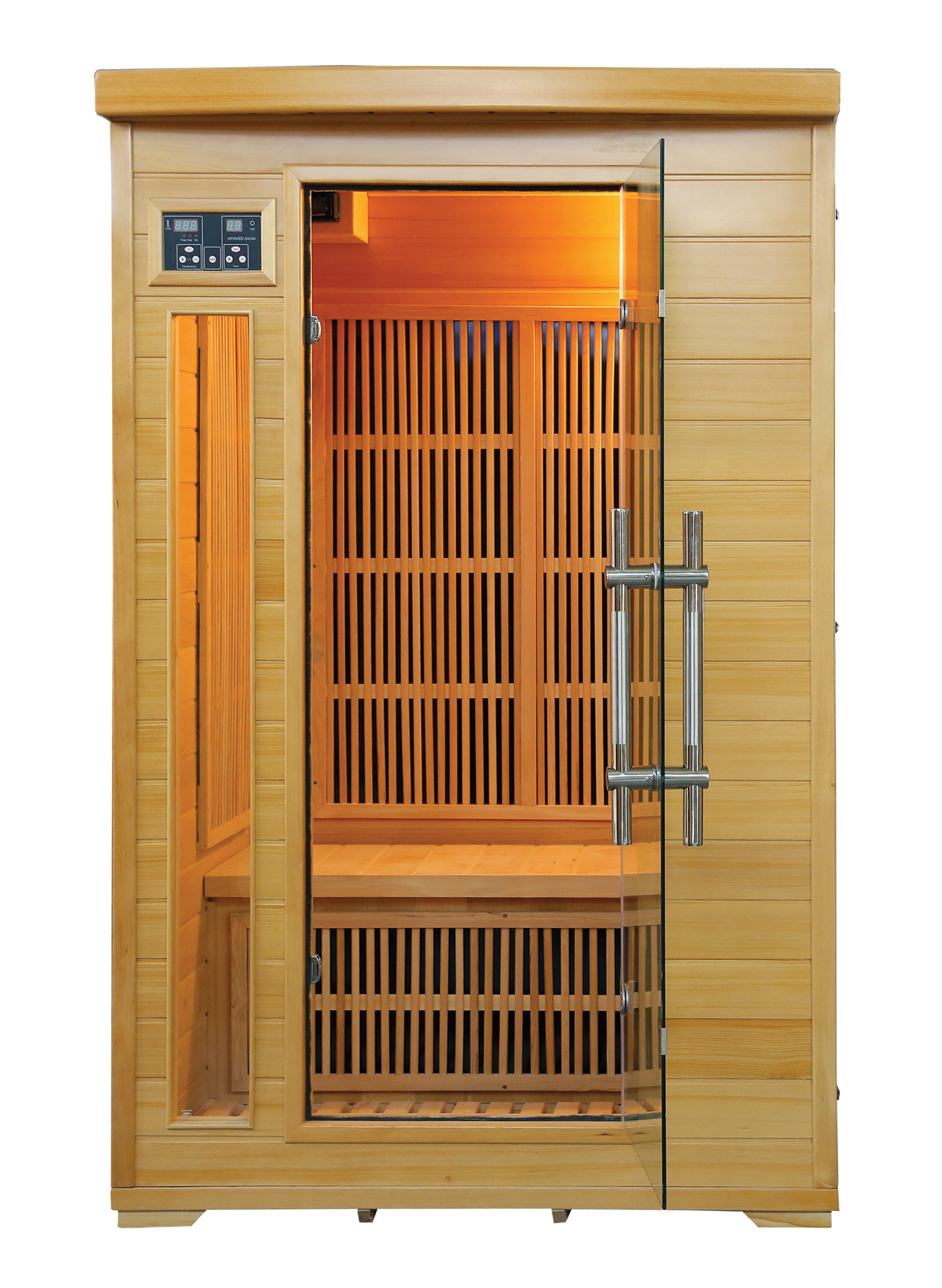 SAUNA Model: LM-F02 Size:1200*1200*1900(mm)Wood: Canadian Hemlock. Heater: 7 Carbon Heater. Power: 1760 W Capacity: 2 Persons. INFRARROJOS SAUNA Model: LM-F02 Size:1200*1200*1900(mm)Wood: Canadian Hemlock. Heater: 7 Carbon Heater. Power: 1760 W Capacity: 2 Persons. INFRARROJOS