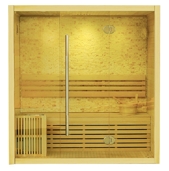 SAUNA Model: LM-T02 (B)Size:1500*1050*1900(mm)Wood: Canadian HemlockHeater: Sawo Stove + StonesPower: 4500WCapacity: 3 Persons 