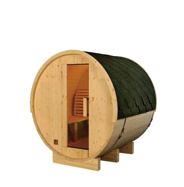 SAUNA DE EXTERIOR MODELO BARRIL MODELO RWH310-E66 HORIZONTAL CON CALEFACTOR DE 4.5 KW